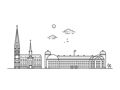 Buildings of Uppsala city clean house illustration line art simple uppsala