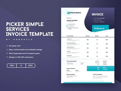 Picker Simple Services Invoice Template | websroad background brand brand identity branding clean company creative creative design design elegant fashion identity invoice marketing minimalist modern simple stationery template vector