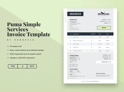 Puma Simple Services Invoice Template | Websroad background brand branding branding agency clean comppany cool corporate creative design elegant fashion identity invoice minimalist modren simple stationery template vector