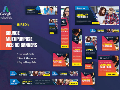 Bounce - Multipurpose Ad Banners | Websroad ads adwords agency banners biggest branding clean company cool corporate creative discount facebook fashion marketing multipurpose promotion promotional sale simple