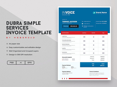 Dubra | Simple Services Invoice Template By Websroad background brand clean company creative design elegant identity invoice minimalist modern simple stationery templates vector