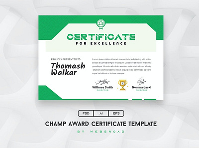 Champ-Award-Certificate-Template By Websroad award branding business card certificate clean colorful corporate degree design diploma fashion identity letterhead logo marketing modern modren photoshop resume