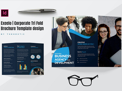 Exeelo | Corporate Tri Fold Brochure Template Desi By Websroad advertising brochure business consultancy corporate creative design flyer illustration isolated logo magazine media modern modren multipurpose page template trifold