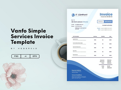 Vanfo Simple Services Invoice Template | Websroad By Websroad background brand branding clean company corporate creative design elegant fashion identity illustration invoice logo marketing modern modren simple templates victor