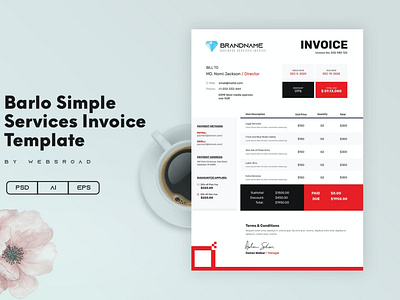 Barlo Simple Services Invoice Template | Websroad By Websroad background brand branding clean company creative design elegant identity illustration invoice modern modren simple stationery templates vector
