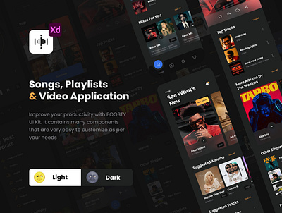 Songs, Playlists and Video Application - BOOSTY albums app design app for music design mobile app music app music player playlists ui ui ux ui design uidesign uiux video player watching videos