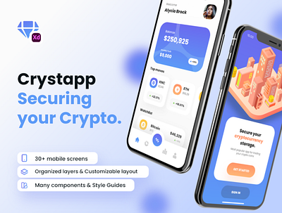 Cryptocurrency Wallet UI Kit - Crystapp bitcoin crypto crypto wallet cryptoapp cryptocurrency cryptocurrency app design iphone crypto mobile app ui ui ux ui design ui kit uidesign uiux