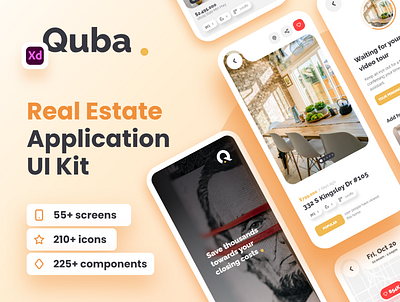 Quba - Real Estate Application UI Kit for Adobe XD android apartment app design application buy home design goods hotels house ios mobile modern professional real estate sale ui ui ux ui design uidesign uiux