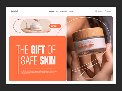 Skincare landing page design - SKINNS beauty branding care cream design face graphic design health health care logo skin skincare ui ui ux ui design uidesign uiux vector woman