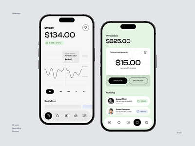 Crypto, Spending & Stocks App design