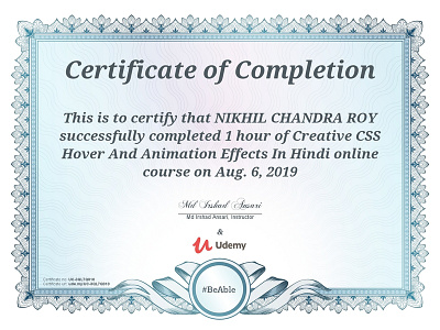 Udemy Certificate over Css Animation effects. css animation certificate udemy css certificate