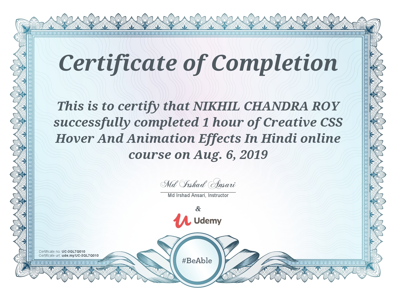 Udemy Certificate over Css Animation effects. by NIKHIL CHANDRA ROY on  Dribbble