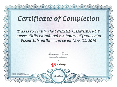 Javascript Essential certificate from udemy. js certificate udemy certificate