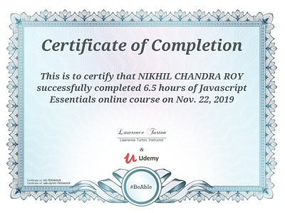 Javascript Essential certificate from udemy.