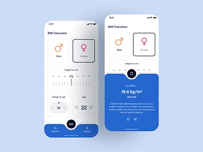 BMI Calculator App app design bmi bmi calculator health height minimal stark trent ui inspiration uiux weight