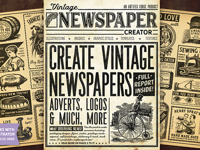 Vintage Newspaper Creator advert adverts barrel dentures glasses keg newspaper newspaper ad newspapers paper penny farthing pig vegetables vintage