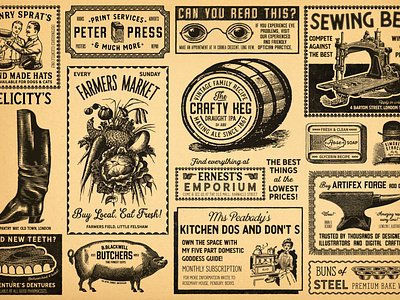 Vintage Newspaper Adverts anvil baking barrel boots cake cakes dentures glasses keg machine newspaper newspapers pig print sewing soap teeth veg vegetables vintage