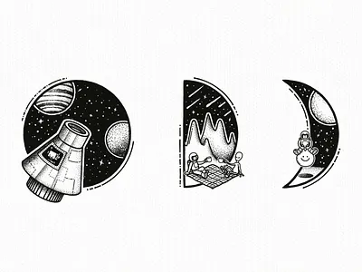 Celestial Sketchbook - Moon Phases alien astronaut cone dunes galaxy moon moons moonscape nose phases picnic robot robots shuttle space spacehopper spaceman spacewoman stars startup