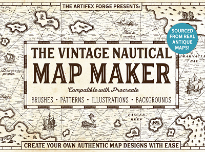 Vintage Nautical Map Maker - Procreate charts island islands map mapping maps monster monsters nautical nautical chart ocean pirate pirates procreate sea ship ships vintage