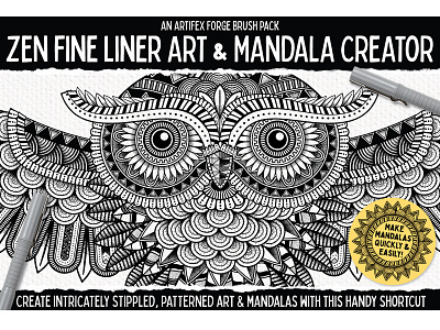 Zen Fine Liner Art & Mandala Creator art brush brushes fine fineliner illustrator liner owl shell stipple stippled vector whale zen zentangle