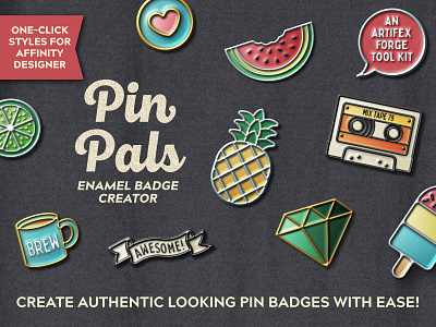 PIN PALS – ENAMEL BADGE CREATOR affinity affinity designer badge badges cassette enamel ice ice lolly lolly pin pineapple pins tape watermelon