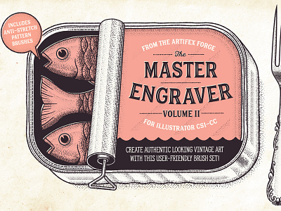 The Master Engraver - Fish Can brush brushes can cutlery engraved engraving etch etched fish fork illustrator sardine sardines victorian vintage