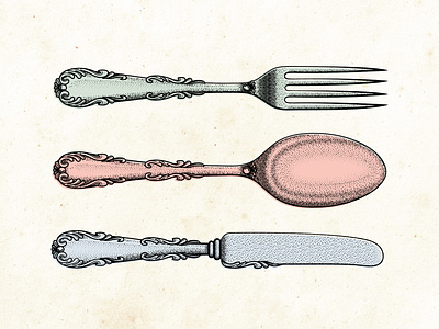 Vintage Style Engraved Cutlery brush cutlery eating engraved engraving etch etched food fork illustrator brushes knife spoon vector victorian vintage