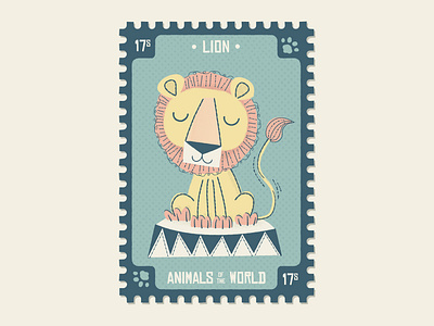 Mid-Century Lion big cat cat illustration cats illustrator lion lions stamp stamps