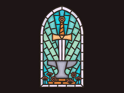 The Sword and Anvil anvil church flower flowers glass lead light lights stained stained glass stone sword window windows