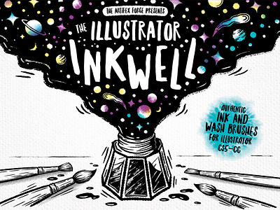 The Illustrator Inkwell bottle brush brushes illustrator ink inktober planets shooting space star stars vector