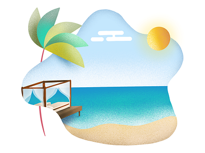 Sea View beach cabin chillout illustration on beach palm sands sea view sun