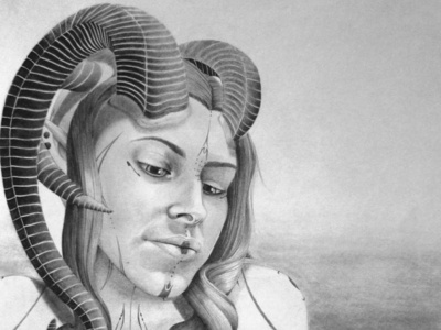 Succubus black and white dark drawing face paint graphite drawing horns illustration pencil art pencil drawing succubus traditional art woman