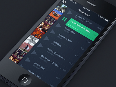 Player app audio black dark flat ios iphone music player progress bar track list