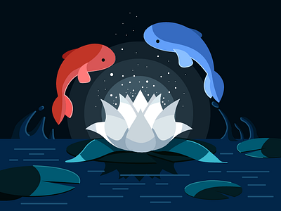 Light Illustration fish flower glow illustraion light lotus night vector water