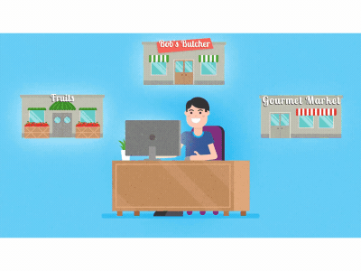Mercato Shot #2 animation blue character choices color cycle desk gif meat mercato shop