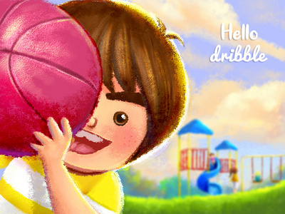 Hello dribble ! ball boy characterdesign childrenart childrenbook childrenstorybook colorful cute dribble illustration kids