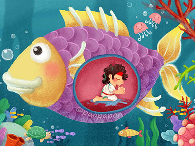Jonah and big fish bible character childrenart childrenstorybook christian design illustration jonah kids illustration whale