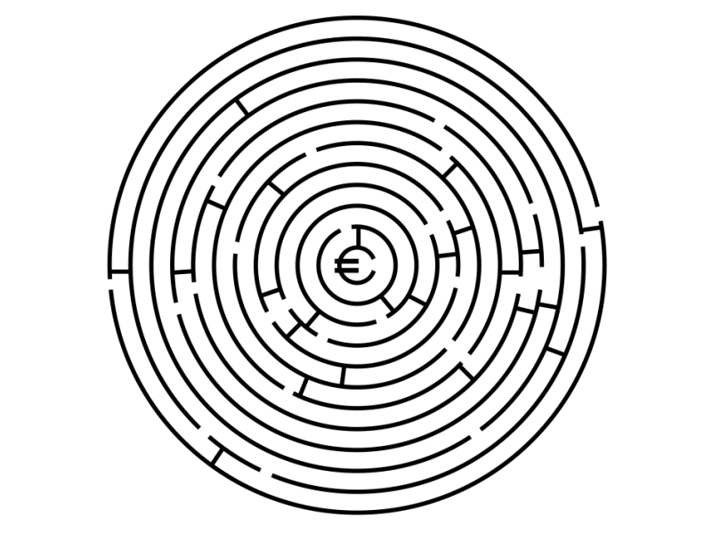 Tricky maze circular euro gif highlight illustration maze vector