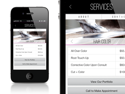 Hair Salon App app iphone pricing ui