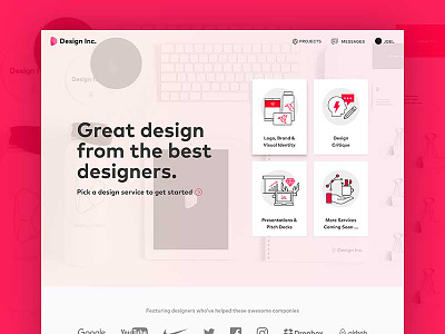 Design Inc Services Header card cards gradient hover illustration pink web website