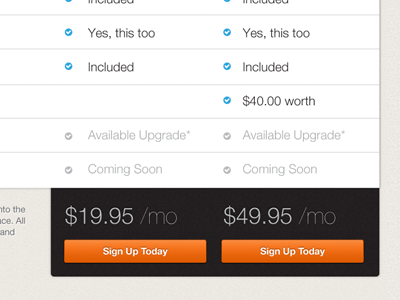 Pricing Table features pricing table