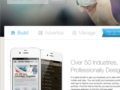 Build, Advertise, Manage app banner iphone ui