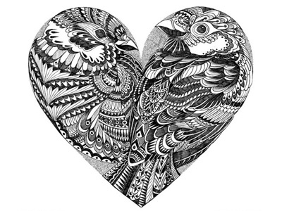 Love Birds aztec birds drawing feather heart illustration love ornate paisley pattern sparrow tribal