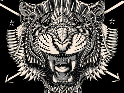 Eye Of The Tiger arrow blades drawing eye feline illustration ornate pattern roar star stripes tiger