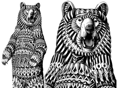 Ornate Grizzly Bear bear black drawing grizzly illustration ink ornate pattern pen roar teddy texture