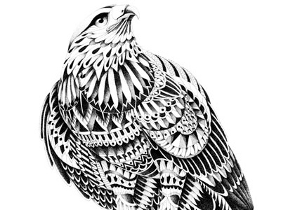 Red Tail Skull bird eagle falcon feather hawk ornate pattern pointillism red tail skull stipple