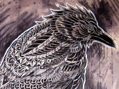 Raven bird crow drawing drip grunge illustration ink ornate pattern raven splatter watercolor