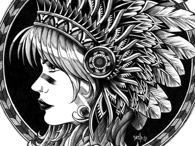 Headdress american drawing feather girl headdress illustration indian native navajo ornate pattern tribal