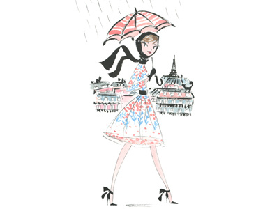 April Showers brushpen figurative illustration paris pencil watercolor