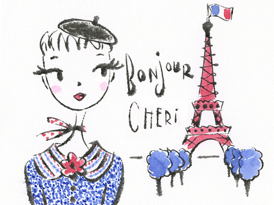 Monoprint Paris figurative girls illustration ink monoprint paris watercolor